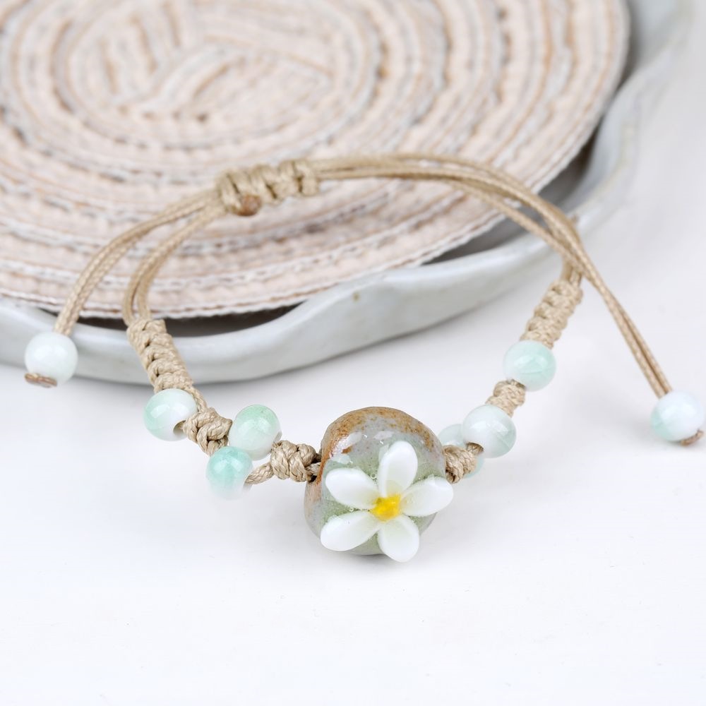 3pcs Set of Fresh Hand-Pinched Flower Ceramic Bracelets